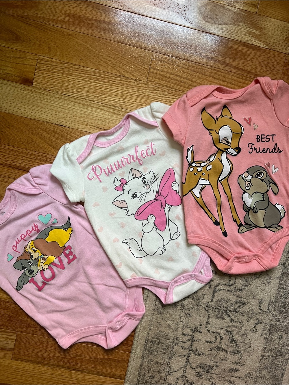 Disney Baby Pink & White Character Onesie Bundle